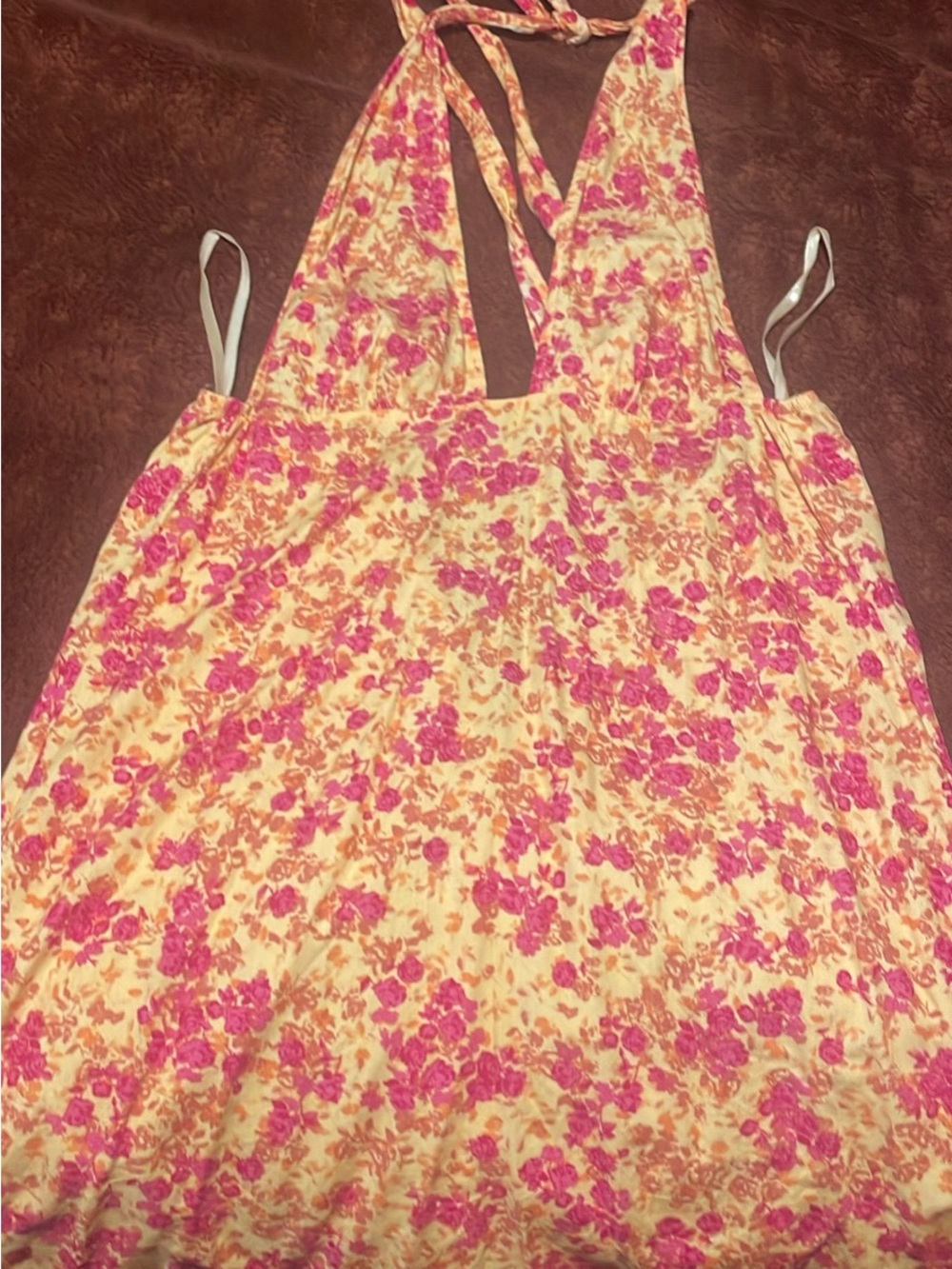 Motel Rocks Pink Floral & Peach Zip Halter Top